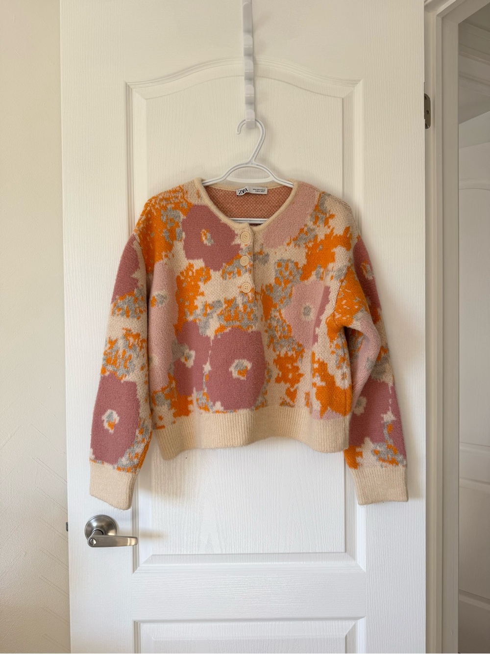 Zara Pink & Orange Floral Knit Sweater
